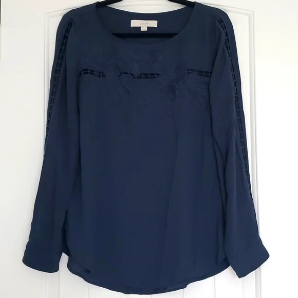 LOFT Blue Spruce Floral Embriodered Blouse (Size M) - Picture 2 of 7